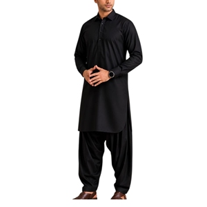 <b>Men's</b> Black Cotton <b>Kurta</b> Pajama Set Ankle-Length Regular Fit Traditional Casual Wear India Pakistan Style Wrinkle Free - Product Image 1