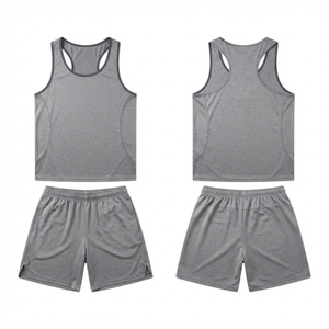 Men's Gray Tank <b>Top</b> And Shorts Set Solid Color Quick Dry Sporty Summer Wear Knitted Polyester Athletic Outfit - Product Image 1