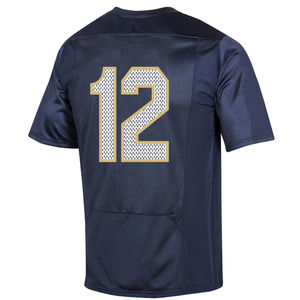 Custom Men's Navy Blue Football Jersey V-Neck Short Sleeve Moisture Wicking Polyester Mesh Uniform with Number and Name - Product Image 3