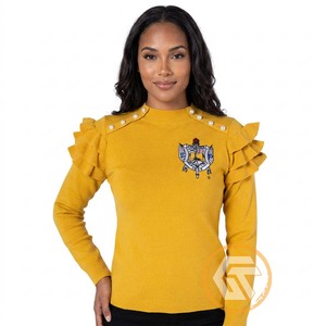 Customized Sigma Gamma Rho Acrylic Appliques Embroidered Casual Winter Crew Neck <b>Covered</b> <b>Button</b> Front Cardigan Sorority Women - Product Image 4