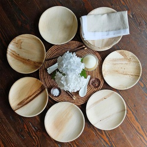 Assiettes à collation écologiques compostables de 6 pouces en feuille de palmier d'arec, formes rondes, vaisselle biodégradable pour desserts et plats rapides - Product Image 1