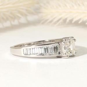 Bague demi-éternité empilable en or massif 14 carats avec diamants de laboratoire taille Asscher et baguette, bijoux fins, alliance de mariage en diamants de laboratoire - Product Image 2