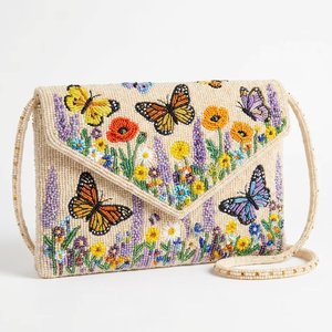 Bolso de mano tipo clutch bohemio al por mayor con cuentas, diseño floral de mariposa hecho a mano, con correa única, para mujer, para la noche - Product Image 1