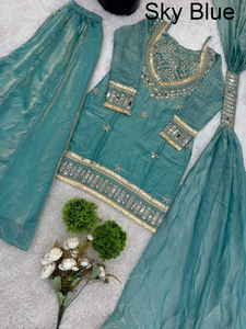 ชุดงานแต่งงานฤดูหนาวสไตล์อินเดีย 3 ชิ้น ชาราร่า ดีวาลี ปักลาย ผ้าไหมเฟนดี้ ยับยาก ไม่ต้องรีด พร้อมกระจกแท้ - Product Image 2