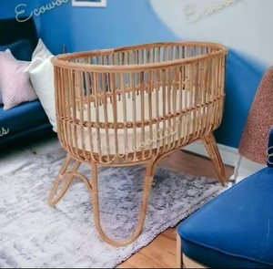 Cuna de mimbre para bebé, forma ovalada, color natural, con juguetes de nubes y estrellas y manta de encaje, para bebés de 0 a 24 meses, unisex - Product Image 4