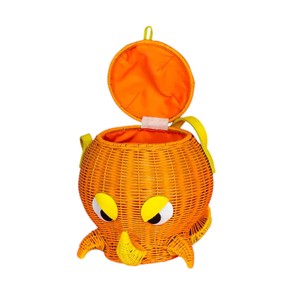 Orange Rattan Octopus Shape <b>Storage</b> <b>Basket</b> With Yellow Eyes And Tentacles Portable Animal Design Woven Bag - Product Image 3