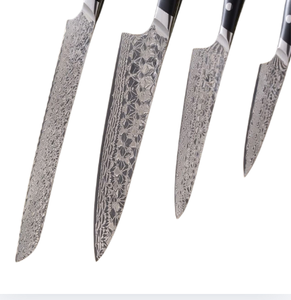 <b>Black</b> <b>Handle</b> <b>Kitchen</b> Knives Set with Silver Patterned Blades Light Brown Display Holder Scissors and Honing Rod for Food Prep - Product Image 3