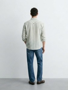 Chemise décontractée rayée à double boutonnage pour homme, manches longues, col rabattu, en coton respirant, style été - Product Image 3