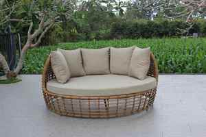 Tumbona Circular de Ratán con Cojines de Poliéster, Muebles de Exterior Tropicales, Diseño Moderno, Respaldo Sólido - Product Image 5