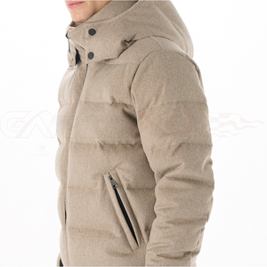 Women's Beige Hooded Puffer Jacket Canvas Stand <b>Fur</b> <b>Trim</b> Windproof Thick Polyester Winter Coat Regular Fit Zipper Closure Formal - Product Image 4