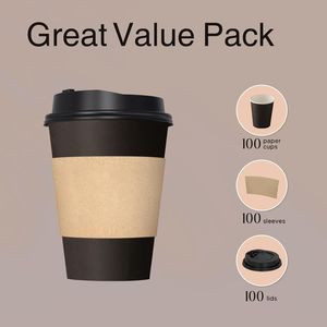 Confezione da 50 Bicchieri da Caffè Neri Monouso da 350 ml con Coperchi Antigoccia e Manicotti, Bicchieri di Carta Resistenti per Asporto 1 H - Product Image 4