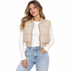 Women's <b>Cropped</b> Puffer Vest Trendy Sleeveless Winter <b>Body</b> <b>Warmer</b> Custom Design OEM ODM Apparel Factory premium quality - Product Image 3