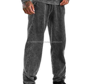 Chándales de lavado ácido acampanados personalizados para hombre XL 100% algodón bordado personalizado pantalones de retazos desgastados estampado activo invierno - Product Image 6