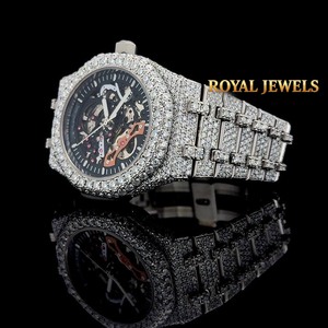 Iced Out Moissanite Mechanical <b>Watch</b> <b>Automatic</b> <b>Skeleton</b> Dial Stainless Steel Band Hidden Clasp Men Fashion Jewelry - Product Image 3