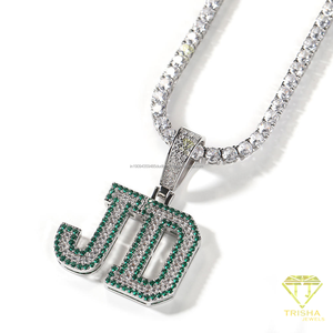 Fashion JAS <b>Name</b> Pendant Iced Out Moissanite Diamonds And Pink Stones 925 Sterling Silver Cuban <b>Chain</b> - Product Image 3