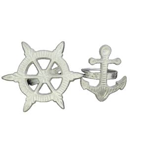 แหวนรัดผ้าเช็ดปากรูปสมอเรือหรือพวงมาลัยเรือ ทำจากอะลูมิเนียม ลายทางทะเล สำหรับตกแต่งโต๊ะบ้านริมชายหาด - Product Image 1