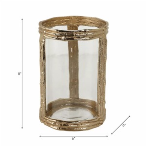 Support de bougie en aluminium style bambou Golden Stillness, 26 cm de haut, fait main, écologique, durable, décoration religieuse pour la maison - Product Image 1