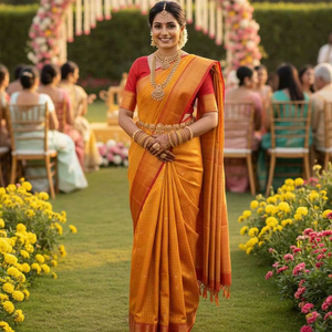 Contraste festif : Saree à motif à carreaux Minawork avec un chemisier lourd - Product Image 1