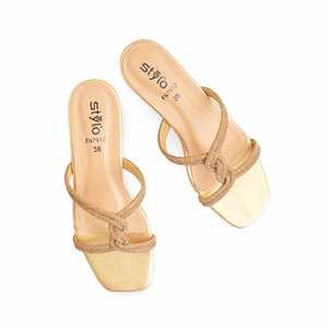 Sandales à talons dorées FN7912 pour femmes, pantoufle élégante avec design fantaisie - Product Image 1