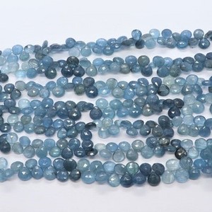 Cuentas facetadas en forma de corazón de aguamarina musgosa, cuentas briolette de aguamarina musgosa natural con corte lateral en forma de corazón, tira de 8 pulgadas para la fabricación de joyería. - Product Image 1
