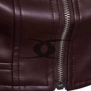 Blouson d'hiver pour homme en cuir d'agneau véritable OEM, imperméable, respirant, col montant, marron classique, coupe ajustée, style motard - Product Image 6