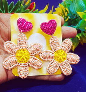 Colorful Flower Seed Bead <b>Earrings</b> Heart <b>Top</b> Dangle Boho Jewelry Trendy Beaded Statement Fashion Party Wear Unisex - Product Image 4