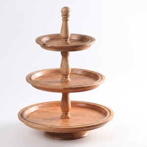 Luxury Eco-Friendly Round 2-Tier Wooden Cake Stand Rustic Acacia Wood Cupcake <b>Tower</b> And Tiered Dessert Stand For Wedding Party - Product Image 3