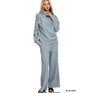 Conjunto de Pantalones y Jersey de Cuello Alto con Cierre de Media Cremallera para Mujer Veloro Zenana AZUL GRIS Talla S - Product Image 2