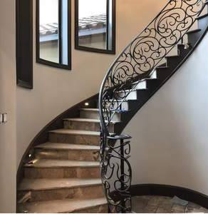 Rampe d'escalier décorative en fer forgé noir, balustre en spirale, main courante, design de garde-corps pour escalier intérieur et balcon - Product Image 2
