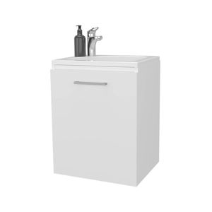 Integrated White <b>Bathroom</b> <b>Vanity</b> with Sink and Faucet - Product Image 5