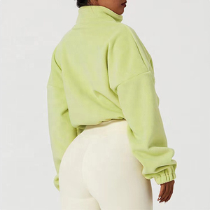 Sweat-shirt court oversize tendance pour femme 2026 en polaire marron, col roulé, manches bouffantes, fermeture éclair sur le devant, pour l'automne, OEM - Product Image 3