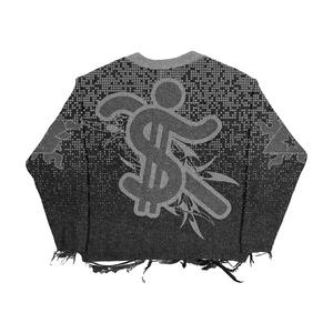 Pull en maille jacquard déchiré pour homme, col rond, manches longues, style streetwear, personnalisable sur le devant – Collection Hiver - Product Image 2