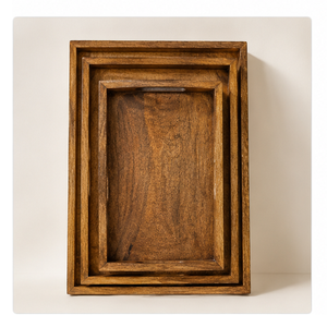 Juego de 3 bandejas nido de madera de mango hechas a mano con estampado floral vintage, bandejas decorativas para mesa de centro y decoración del hogar - Product Image 5