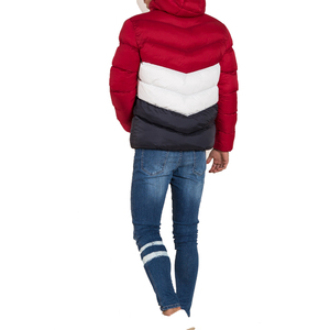 <b>Men's</b> Red <b>White</b> Navy Color Block Hooded Puffer <b>Jacket</b> Zipper Closure Casual Winter Coat Thick Polyester Wadding Windproof - Product Image 2