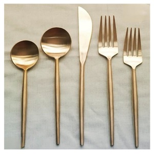 Luxury Stainless Steel Cutlery <b>Set</b> Wedding Travel Cutlery Royal Dessert Spoon Silverware Gold Plated <b>Flatware</b> <b>Set</b> Place Setting - Product Image 1