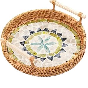 ถาดเสิร์ฟไม้หวายทำมือแบบธรรมชาติสำหรับร้านอาหาร คาเฟ่ โรงแรม ใช้เสิร์ฟอาหาร ผลไม้ กาแฟ - Product Image 4