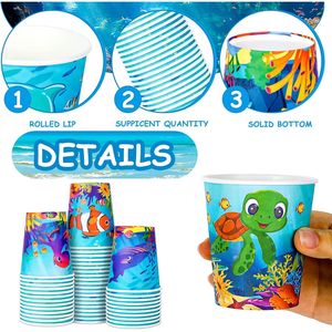 60 Bicchieri di Carta Monouso da 9oz con Motivi Marini Estivi, 60 Bicchieri per Bagno, Caffè, Tè, Tema Oceano - Product Image 3