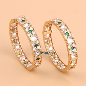 Trisha Green Polki Gold Plated Copper Wedding Bangles - Product Image 3
