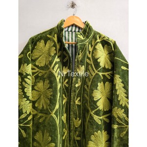 Bottle Green <b>Velvet</b> Jacket Women's Indian Cotton Jacket With Inside Lining Short Women's Jacket - Product Image 4