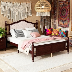 Lit fait main avec pied de lit sculpté en bois massif, mobilier de chambre à coucher de luxe, lit de qualité supérieure en bois massif taille King - Product Image 1