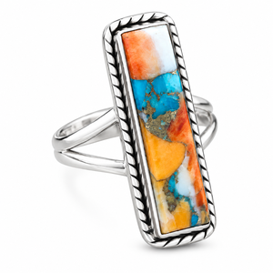 Oyster Copper <b>Turquoise</b> <b>Ring</b> Dual Band Floral Statement <b>Ring</b> Handmade Silver Southwestern Boho Jewelry for Women Gift - Product Image 2