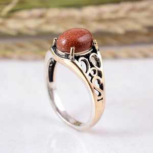 925 Sterling <b>Silver</b> Orange Sunstone Handmade Vintage <b>Boho</b> Ethnic Shimmer Gemstone <b>Ring</b> for Unisex Wedding Engagement Party - Product Image 4