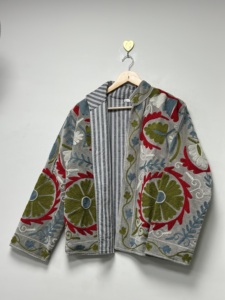 Floral Embroidered <b>Velvet</b> Bomber <b>Jacket</b> <b>Women</b> O'Collar Full Sleeve Winter Vintage Thick Breathable Woven Outerwear Casual Open - Product Image 2