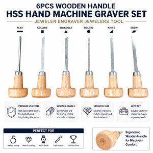 Premium 6PCS Wooden Handle <b>Hand</b> Graver <b>Set</b> | HSS Steel Engraving <b>Tools</b> Kit for Jewelry Making Metal Carving Watch Repair Craft - Product Image 5