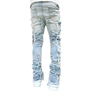 Jeans Rotos Desgastados Unisex, Corte Ajustado, Recto, Holgado, Estilo Urbano, Pantalones de Mezclilla Apilados, Lavado Vintage, Estilo Y2K, 100% Algodón - Product Image 2