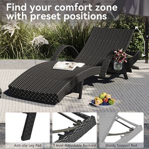 Set di 80 Sdraio da Esterno in Vimini, 2 Sedie Reclinabili in Rattan per Patio con Tavolino Laterale e Schienale Regolabile - Product Image 6