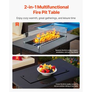 Set di Mobili da Esterno in Rattan Intrecciato da 6 Pezzi con Tavolo con Braciere a Propano da 50.000 BTU e Area Conversazione Sezionale - Product Image 3