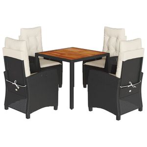 Set da Pranzo da Giardino in Rattan Nero per 4 Persone con Piano in Teak, Resistente alle Intemperie, Arredamento da Esterno in Stile Contemporaneo - Product Image 2