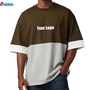 Camiseta de hombre de moda con bloques de color, logo frontal tejido, manga corta, cuello redondo y ribete en contraste, estilo casual. - Product Image 6