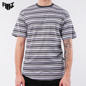 T-shirt Homme Tendance Col Rond Coupe Ample Coton Doux Rayures Horizontales Décontracté Streetwear Été Vente en Gros Fournisseur - Product Image 1